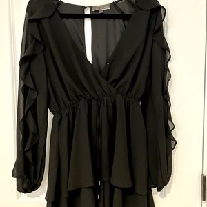 Women’s Black Flutter Sleeve Short Romper